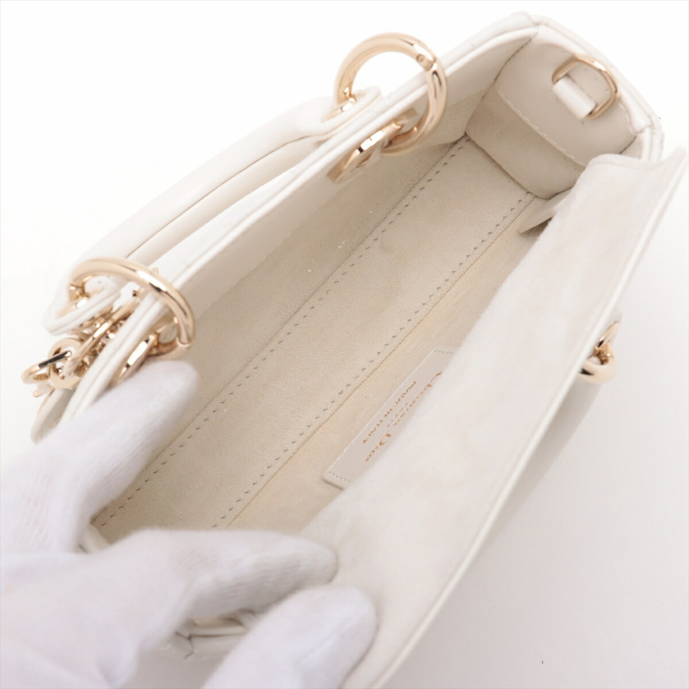 Christian Dior Lady Joy Micro Leather 2WAY Handbag White - Picture 8 of 10